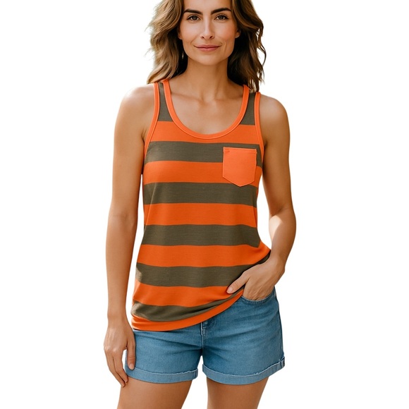 Roadrunner Tops - Roadrunner Striped Orange and Gray Tank Top